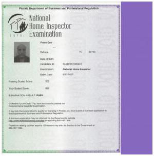 FL Dept Business and Professiona Regulaton National Inspectors Examination