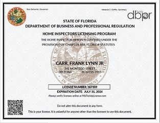 State of Florida home inspector license